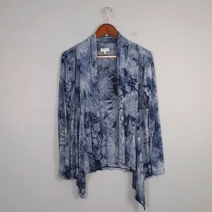 Biagio Boho Blue Waterfall Tie Dye Open Draped Cardigan Sweater
